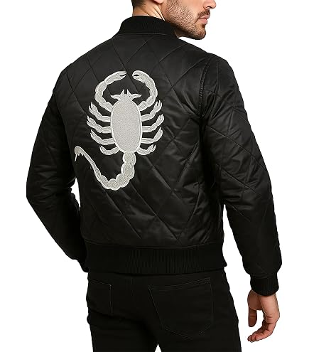 LP-FACON Mens Logo Quilted Black Satin Bomber Jacket at Amazon